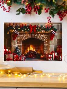 mama look 1pc/2pcs, Multi-Style, Christmas Decoration Wall Sticker Creative Realistic Fireplace, PVC Self-Adhesive Removable, Suitable For Bedroom, Living Room, Kitchen, Dining Room, Entryway Wall Decoration, Beautify Wall And Conceal Imperfections - Multiple Styles - View 4