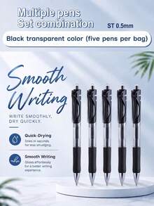 5/10 Pcs Fashionable Retractable Neutral Pens, 0.5mm Fine Point, Black Ink, Quick Dry No Bleed, Smooth Writing Pen, Aesthetic Pens For Writing Drawing Journaling Note Taking, Gifts Suitable For Exams, Office Work & Stationery Back To School - Black - View 28
