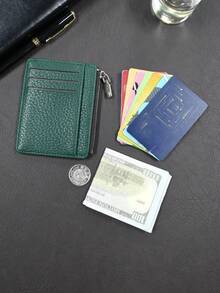 1pc PU Material Zipper Card Holder, Minimalist Business Style PU Card Case, Credit Card Wallet, Coin Purse - Dark Green - View 9
