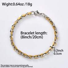 Classic Hip-Hop Street Style Stainless Steel Gold & Silver Dual-Tone Square Flat Bracelet, Unisex, Suitable For Daily Wear And Party - Multicolor - View 6