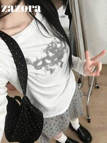 Rok Korea Vintage Serbaguna Niche Motif Bintang Asimetris Model A-Line Panjang Sedang yang Melangsingkan - Grey - View 8