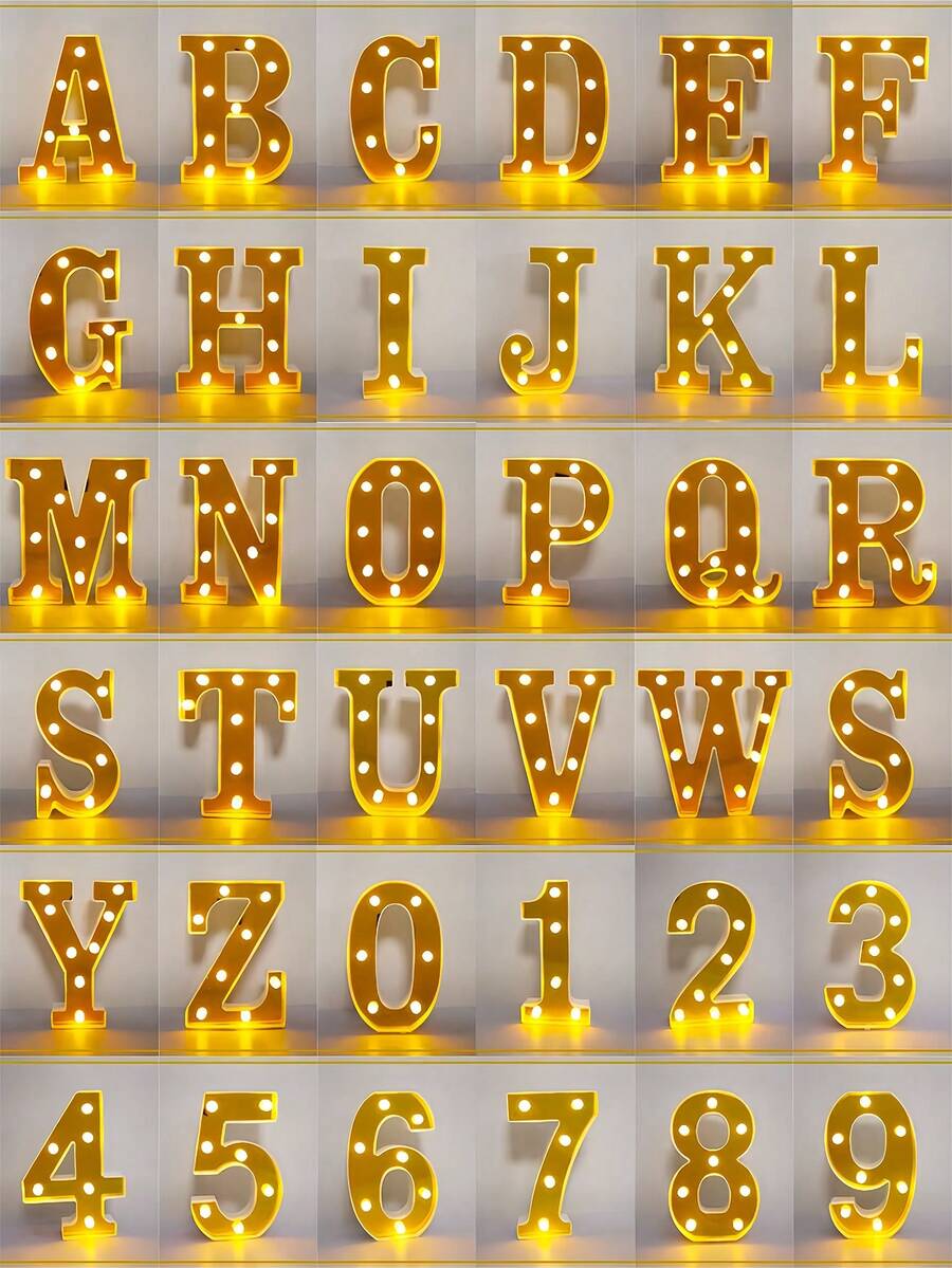 1pc Gold Letter Light Sign, LED Number Light, A-Z Letters, 0-9 Numbers, Suitable For Night Light, Home Bar, Christmas Decor, Birthday Party, Wedding Decoration, Table Lamp, Bedroom Lighting, Christmas Wreath, LED Light