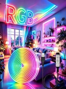 1M 2M 3M 4M 5M USB RGB Neon Light Strip, 3-Button Flexible LED Light 5V RGB Neon Light, Bedroom LED Neon Light Strip, Suitable For Halloween, Party Atmosphere Lighting And Holiday Decoration - RGB - View 2