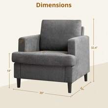 Mid-Century Modern Accent Chair, Linen Fabric Upholstered Reading Armchair with Deep Seat & Soft Backrest, High-Density Foam Comfort & Solid Wood Legs - Gris Oscuro - Ver 2