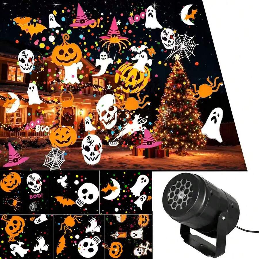 1pc LED Halloween Projector Light, Atmosphere Decoration Lamp, Indoor Projection Light With Ghost, Pumpkin, Clown, Spider And Other Multiple Patterns, Suitable For Bedroom, Ceiling, Holiday Party, Halloween Decoration, USB Powered - Multicolor - View 1