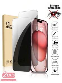 ZYSHI 2pcs Privacy Protection Full Screen Tempered Glass Screen Protector, Compatible With IPhone 18Pro/18Pro Max/17/16 Pro Max/16/15 Pro Max/15 Pro/14 Pro Max/13/12/11/7/8 Plus/Pro/Pro Max/Mini Series, With Black Border Silk Screen Anti-Peeping Full Screen Phone Protector - Clear - View 2
