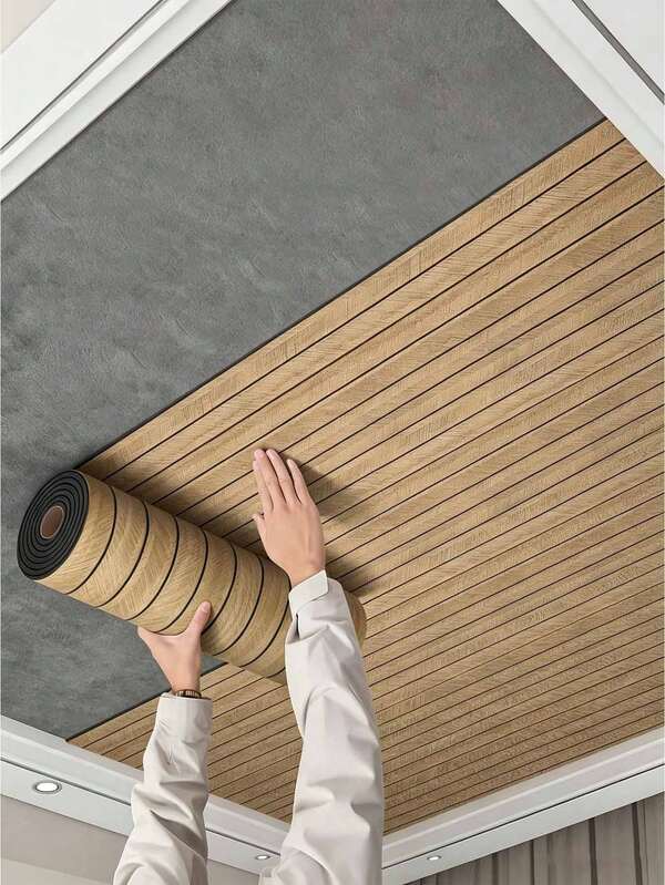 Wooden Flat Strip 3D Wall Panels - Soundproof Self-Adhesive Wall Stickers, Self-Adhesive Wallpaper, Thickened Moisture-Proof Removable PVC Flat Strip Wallpaper And Foam Board, For Home Decor, 3D Waterproof And Moisture-Proof Living Room