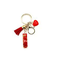 Pomegranate Style 26 Letter Keychain, Red Resin Key Chain With Heart Decoration, Tassel Crystal Bag Charm Pendant - Multicolor - View 27