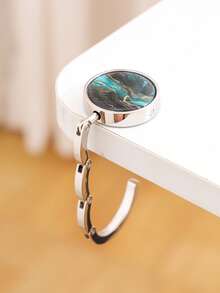 1pc Portable Foldable Desk Side Hanging Bag Hook, Gold-Plated Metal Marble Liquid Sand Pattern, No-Drill Handbag Storage Clip For Student Office Desk, Multiple Colors Highly Attractive Desktop Bag Hanger - Multicolor - View 12