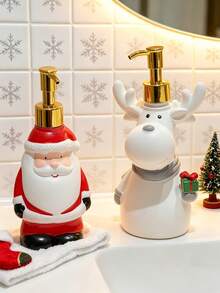 1PC Santa Themed Press‑On Soap Dispenser Bottles, Refillable Empty Storage Vials, Multi‑Color Xmas Print Plastic Material, All‑Season Festive Decor Style For Adults, Home Bathroom Vanity Countertop Daily Household Occasion - Multiple Styles - View 6