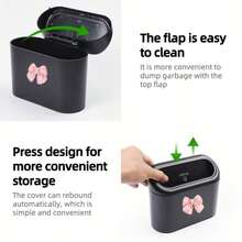 1pc Personalized Bowknot Car Trash Can, Car Seat Back/Door Hanging Storage Box, Multi-Functional Garbage Organizer, Car Accessories - Bow - View 9