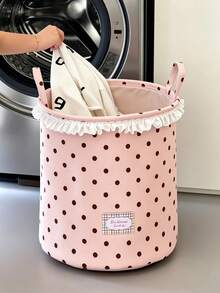 6pcs/1pc Keranjang Cucian Lipat Motif Polkadot, Tempat Penyimpanan Kain Lembut, Pola Polkadot, Aneka Warna, Sepanjang Musim, Gaya Rumah Minimalis, Cocok Untuk Dewasa, Kamar Mandi, Kamar Tidur, Ruang Cuci, Penyimpanan Rumah - MultiWarna - View 3