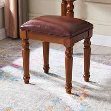 Vintage Leather Vanity Stool Solid Wood Dressing Stool Bedroom Small Square Stool - Cherry Red - View 4