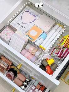 1 buah Organizer Kosmetik Meja Transparan yang Cantik, Kotak Penyimpanan Rias yang Dapat Disesuaikan untuk Perona Mata, Lipstik, Parfum, Masker Wajah, dan Kuas Rias Anak Perempuan - Clear - View 4