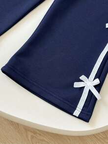Young Girl Letter Print V-Neck Long Sleeve Sweatshirt And Pants Set - Royal Blue - View 9