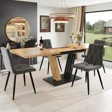 Dining Table Telescopic Table (120-160*75cm), Extendable Table, Extendable To 120-160cm With Aid Of Internal Insert Panels, Kitchen And Living Room, Dining Table With Black Marble Pattern - Multicolor + MDF - View 5