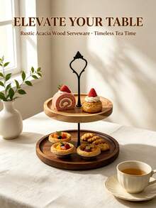 1pc Wooden Cake Stand Dessert Tray, Afternoon Tea Tray, Dessert Display Rack, Can Hold Various Pastries, Cakes, Snacks, Suitable For Birthday, Wedding, Afternoon Tea, Halloween And Christmas Decoration - View 11