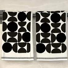 2pcs Modern Geometric Kitchen Dish Cloths, Black And White Abstract Circle Color Block Print Napkins, Minimalist Home Kitchen Decor Hand Towels - Black and White - View 8