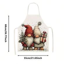 1pc Christmas Gnome Print Apron - Sleeveless Design, Durable And Comfortable Fit, Featuring Red Hat Gnome Holding Snow-Covered Mini Christmas Tree Pattern, Suitable For Cooking, Baking And Home Cleaning, Household Cleaning, Housework Apron, Hand-Painted Handmade Gardening Apron, Fun Holiday Gift - Multicolor - View 13