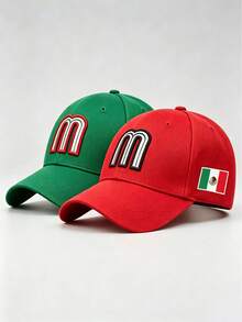 1pc Men Mexico M‑Letter 3D Embroidered Baseball Cap Side Mexican Flag Print Adjustable Hat For Hiking Casual Street Party Travel - Multiple Styles - View 9