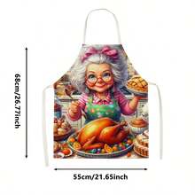 1pc Funny Cartoon Crazy Grandma Kitchen Apron - Sleeveless Design, Durable And Comfortable Fit, With Cartoon Humorous Baking And Cooking Old Lady Pattern, Suitable For Cooking, Baking And Home Cleaning, Household Cleaning, Housework Apron, Hand-Painted Handmade Gardening Apron, Interesting Holiday Gift - Multicolor - View 15