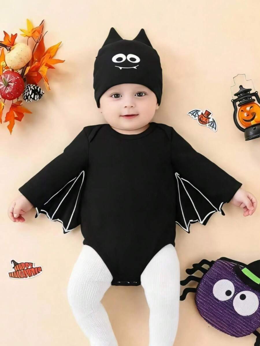 Halloween/Infant/Toddler Romper Set Black Long Sleeve Romper Bodysuit Crawler Set - Black - View 1