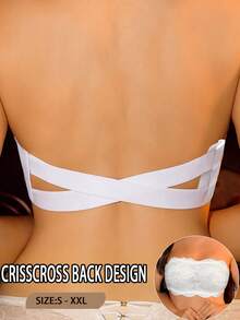 1pc Lace Patchwork Women's Bra, Wire-Free Bandeau Casual Comfortable Bralette With Back Design, Thin Sports - White - View 2