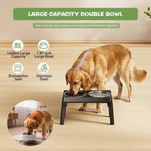 Stainless Steel Elevated Dog Bowls, Anti-Slip Raised Pet Feeder For Large Dogs, Adjustable Height Food & Water Bowls - 2800ML - View 9