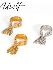 Uself 3pcs/2pcs/1pc European And American Luxury Tassel Open Ring, Exquisite Gold Open Ring, Versatile High-End Women's Hand Accessory, Daily Party Holiday Gathering Jewelry Accessory, Exquisite Women's Gift - Multicolor - View 8