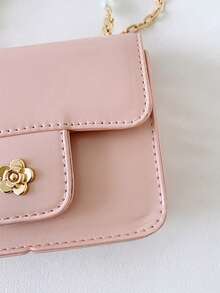1pc Girls Solid Color PU Magnetic Closure Fashion Pearl Handbag Small Square Bag Chain Crossbody Bag Suitable For All Seasons Daily Use - A - View 7