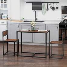 Dining Table And Chairs Set 2, Dining Room Sets, Rectangular Space Saving Table And 2 Chairs Compact Kitchens, Steel Frame, On-Site - Natural Wood + Engineered Wood - View 2