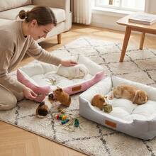 1pc Semi-Enclosed Square Small Pet Bed, Soft Padded Thick Edge Pet Sleeping Mat, Warm Pet Nest Pad, Comfortable Soft Pet Resting Bed, Suitable For Indoor And Cage Use, Fit For Kittens, Rabbits, Guinea Pigs, Ferrets, Autumn/Winter Small Animal Sleep Accessories - View 9