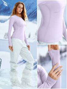 Leorrey 1件女款瑜伽健身運動跑步戶外滑雪騎行長袖運動滑雪服 - 紫色 - 查看 7