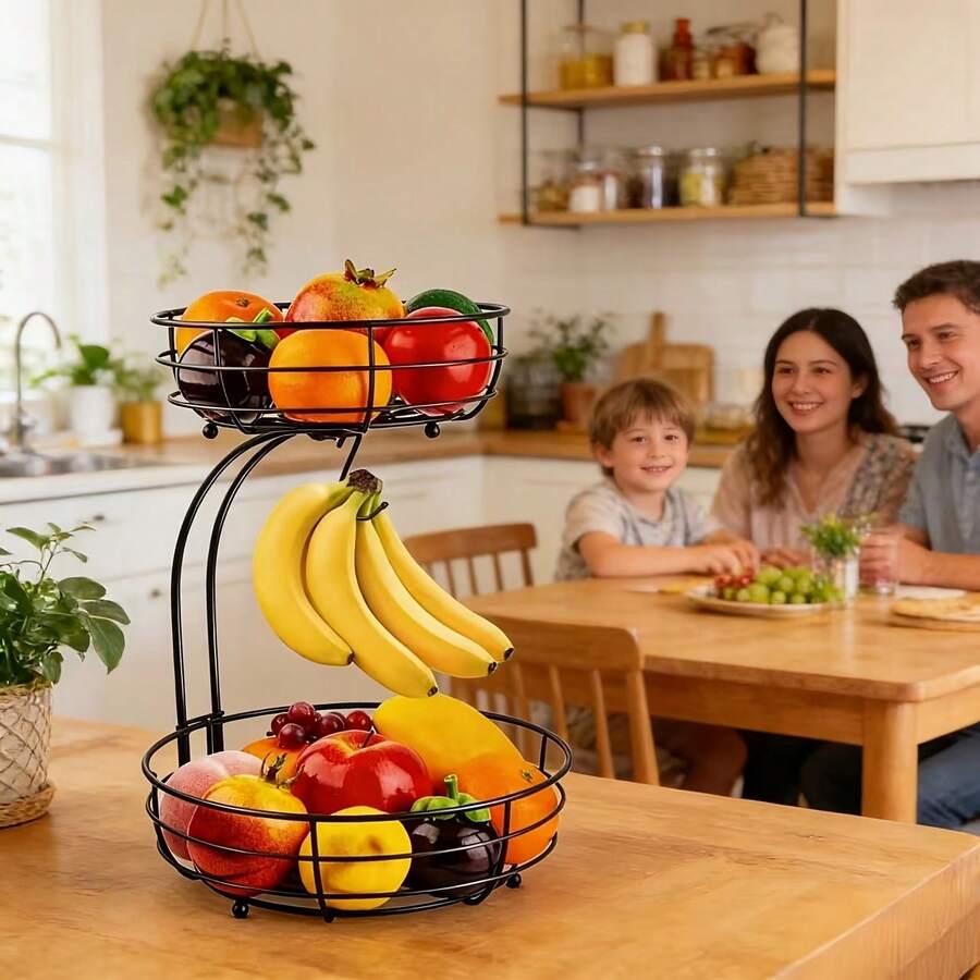 Large Fruit Basket, 2026 Pro Detachable Metal Fruit Plate, Countertop Use, For Holding Fruits, Bread, Vegetables And Snacks - Black - View 1