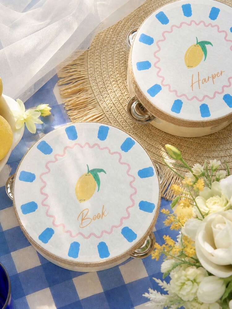 Custom Name 6 Inch Cute Fruit Wedding Tambourine, Personalized Dopamine Strawberry Lemon Avocado Handheld Tambourine With Jute Rope Trim For Summer Wedding, Bridal Shower, Reception, & Dancing (Drumstick Not Included) - Multicolor - View 8