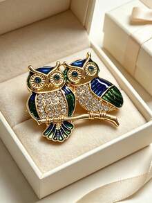 Moonfan Fashionable Minimalist Animal Theme Brooch, Elegant And Unique Design, Crafted With Enamel Technique, Featuring Branch And Owl Shape - Red - View 1
