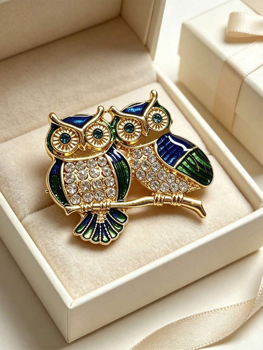 Moonfan Fashionable Minimalist Animal Theme Brooch, Elegant And Unique Design, Crafted With Enamel Technique, Featuring Branch And Owl Shape - Red - View 1
