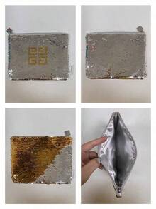 Givenchy Parfums Silver Sequin Cosmetic Bag With 4G Logo Portable Travel Zipper Makeup Storage Pouch Multi‑Purpose Toiletry Organizer Elegant Women Holiday Gift - Silver - View 7