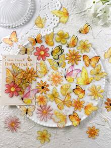 1 Pack 50pcs Vintage Crystal Style Butterfly & Floral Stickers, DIY Scrapbooking Collage Decoration Stickers For Planner, Photo Album, Scrapbook, Doodle - Colorful Butterfly Island - View 6