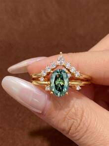 Besthing 1pc S925 Sterling Silver 1CT Oval Moissanite Crown Stackable Ring Set, Perhiasan Hadiah Pernikahan, Pertunangan, Pesta, dan Ulang Tahun - MultiWarna - View 3