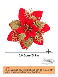15 bộ hoa giả Poinsettia Giáng Sinh lấp lánh, hoa cây thông Noel 5.7 inch kèm kẹp, phù hợp trang trí vòng hoa, trang trí Giáng Sinh, trang trí cây thông Noel, đám cưới, tiệc tùng, trang trí nhà cửa - Đỏ - Xem 2