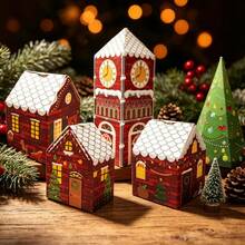 24 Pcs Christmas House Shape Gift Boxes With 24 Pcs Stickers Xmas Tree Candy Wrapping Paper Boxes For Christmas Birthday Party Decor Supplies - Multicolor - View 5