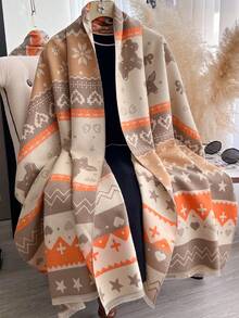 1pc Faux Cashmere Multi-Color Cute Horse Pattern Jacquard Warm Scarf For Women, Air Conditioning Room Blanket, Autumn/Winter Outdoor Bohemian Style Travel Cold Protection Neck Warmer, Soft Decorative Scarf Shawl Dual-Use, Suitable For Daily Matching, First Choice For Gift Giving - Multicolor - View 11