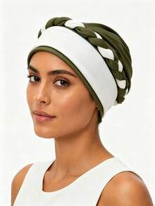 Gorro turbante trenzado para mujer, envoltura de cabeza elástica de bloques de color, gorro de punto suave de moda para uso diario - color - Ver 19