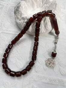 1pc 33-Bead Multicolor Barrel Muslim Tasbih Prayer Beads, Vintage Silver Pendant, Prayer Counting Bracelet, Portable Religious Handheld Beads - Multicolor - View 8