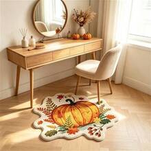 1pc Autumn Pumpkin Maple Leaf Wavy Asymmetrical Area Rug, Soft Plush Material, Skin-Friendly And Comfortable, Non-Slip Backing, Easy To Clean, Perfect For Living Room, Bedroom, Entryway, Dorm, Especially Suitable For Autumn Theme Decor, Thanksgiving Party And Seasonal Home Arrangement - Multicolor - View 5