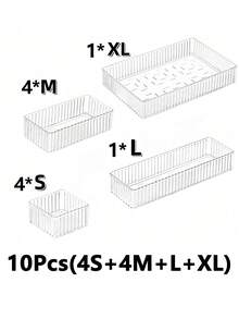 10/9/7/6/4/1件透明化妝品收納抽屜，適用於梳妝台，包含4種不同尺寸的塑膠盒，分類收納容器，化妝品收納，桌面收納空間，返校禮物 - 透明 - 查看 22
