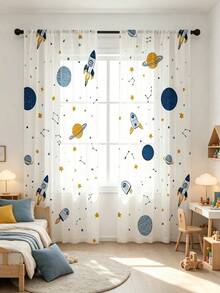 2pcs Yellow & Blue Starry Sky Sci-Fi Style Sheer Curtains, Rod Pocket Design For Privacy Protection, Suitable For Bedroom, Living Room, Kitchen And Balcony Window Decor, Fun Decorative Sheer Curtains, Teen Room Decor, 90gsm - Multicolor - View 9