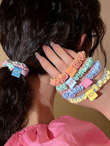 20/5/1pc Candy Color Ruffle Lace Hair Scrunchies, Fashion Elastic Ponytail Hair Ties, High Elasticity Women's Hair Accessories - Multicolor - View 4