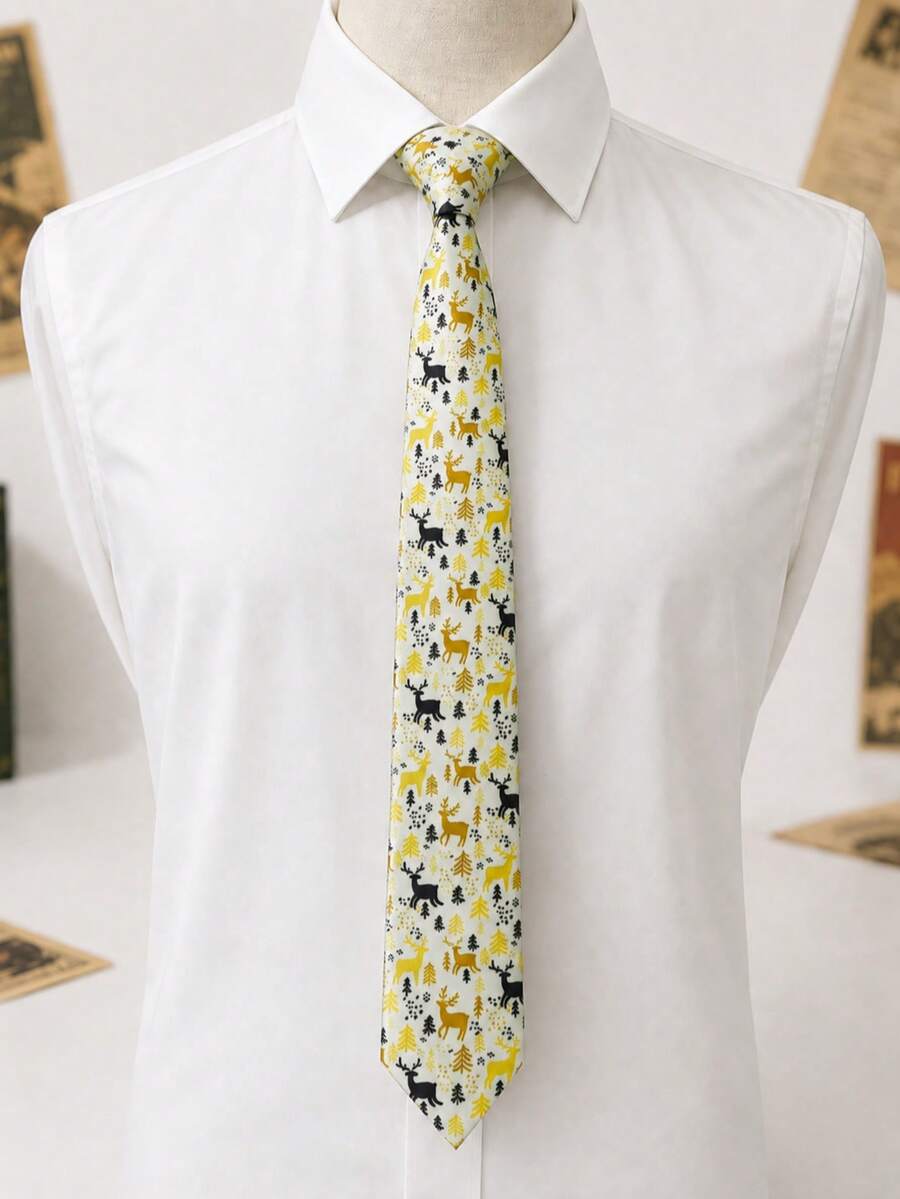 1pc Unisex Christmas Tree Design Necktie, Suitable For Christmas Holiday Use - Multicolor - View 1